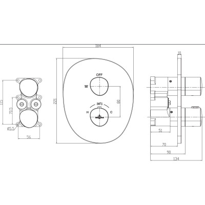 Villeroy & Boch Antao potinkinis, termostatinis, vienos krypties vonios/dušo maišytuvas, pasirenkama spalva
