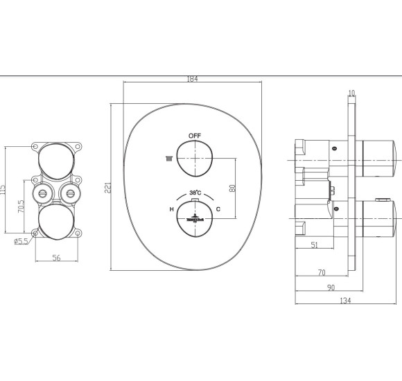 Villeroy & Boch Antao potinkinis, termostatinis, vienos krypties vonios/dušo maišytuvas, pasirenkama spalva