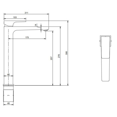 Villeroy & Boch Architectura Square Tall maišytuvas praustuvui su dugno vožtuvu, pasirenkama spalva