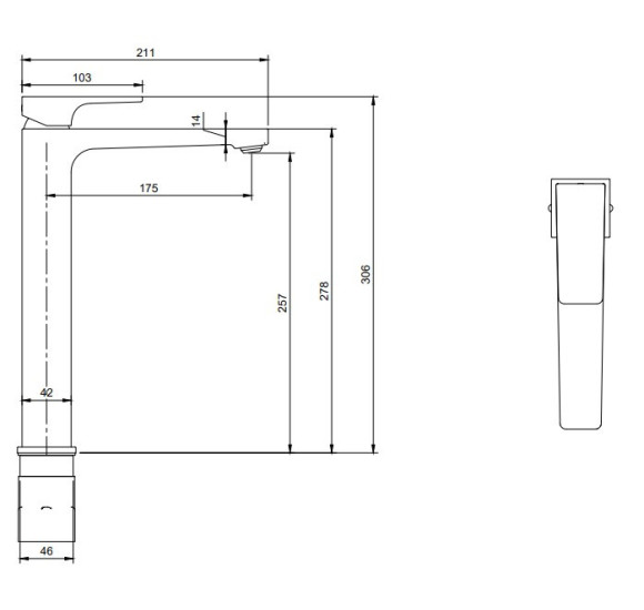 Villeroy & Boch Architectura Square Tall maišytuvas praustuvui su dugno vožtuvu, pasirenkama spalva