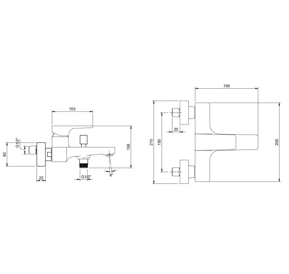 Villeroy & Boch Architectura Square vonios maišytuvas, pasirenkama spalva