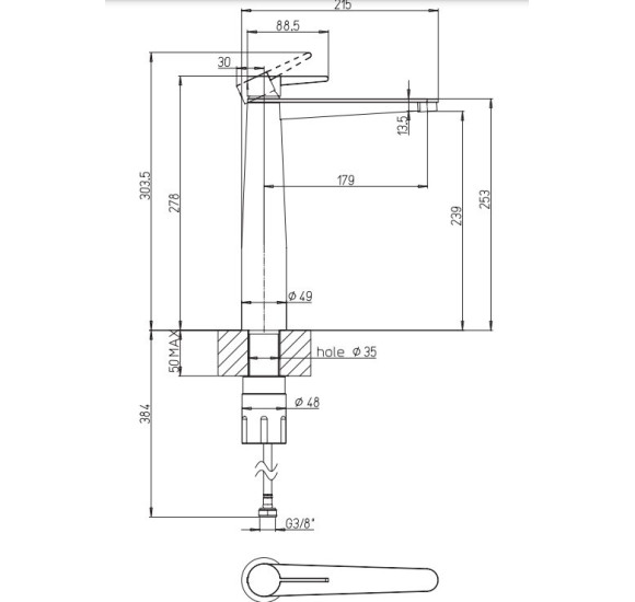 Villeroy & Boch Conum Tall maišytuvas praustuvui su dugno vožtuvu, pasirenkama spalva