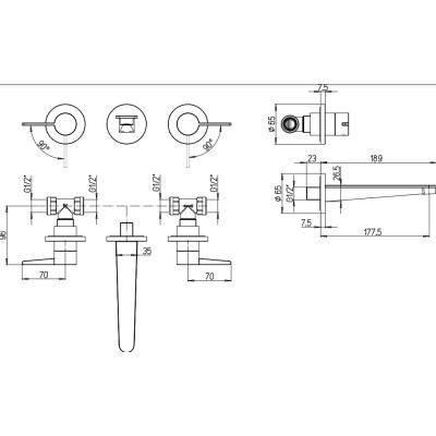 Villeroy & Boch Conum 3 dalių maišytuvas praustuvui, pasirenkama spalva