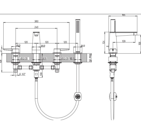 Villeroy & Boch Conum 4 dalių maišytuvas voniai, pasirenkama spalva