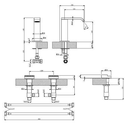 Villeroy & Boch Dawn 3 dalių maišytuvas praustuvui be dugno vožtuvo, pasirenkama spalva