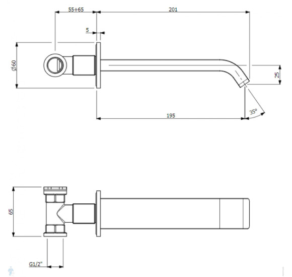 Villeroy & Boch Dawn 2 dalių potinkinis maišytuvas praustuvui su lenktu snapu, be dugno vožtuvo, pasirenkama spalva