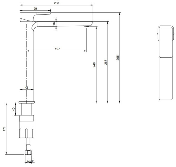 Villeroy & Boch Subway 3.0 Tall maišytuvas praustuvui be dugno vožtuvo, pasirenkama spalva
