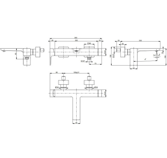 Villeroy & Boch Subway 3.0 dušo/vonios maišytuvas, pasirenkama spalva