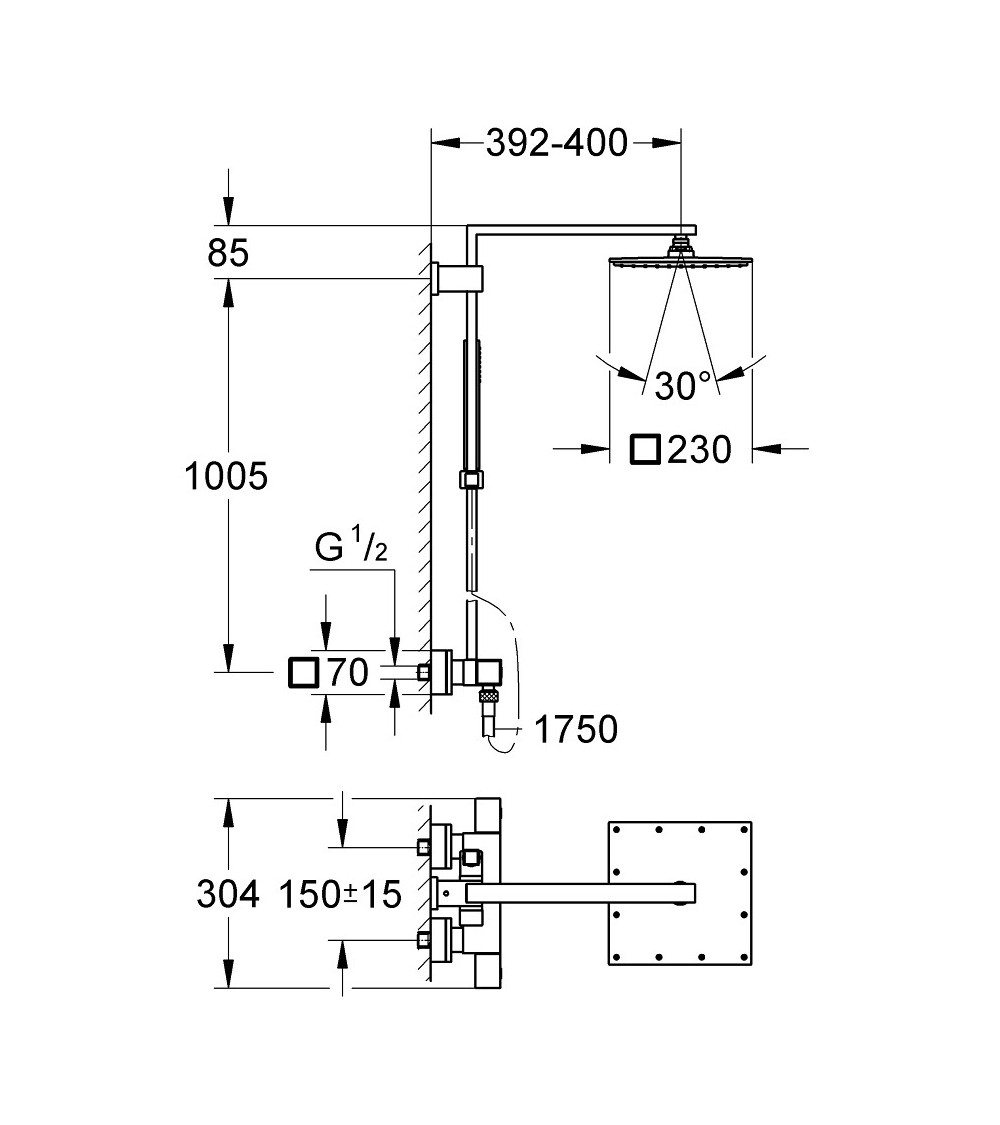Grohe Euphoria Cube XXL 230 dušo sistema su termostatiniu maišytuvu, chromo spalvos