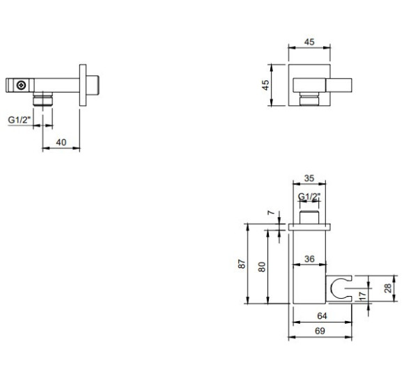 Villeroy & Boch Universal Showers kvadratinis rankinio dušelio laikiklis, pasirenkama spalva