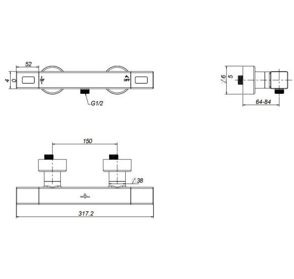 Villeroy & Boch termostatinis kvadratinis dušo maišytuvas, pasirenkama spalva