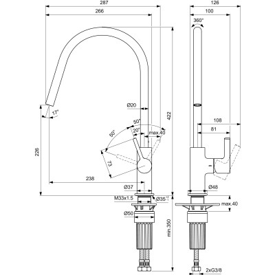 Virtuvinis maišytuvas Ideal Standard Gusto Round BD408, pasirenkama spalva