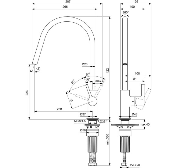 Virtuvinis maišytuvas Ideal Standard Gusto Round BD408, pasirenkama spalva