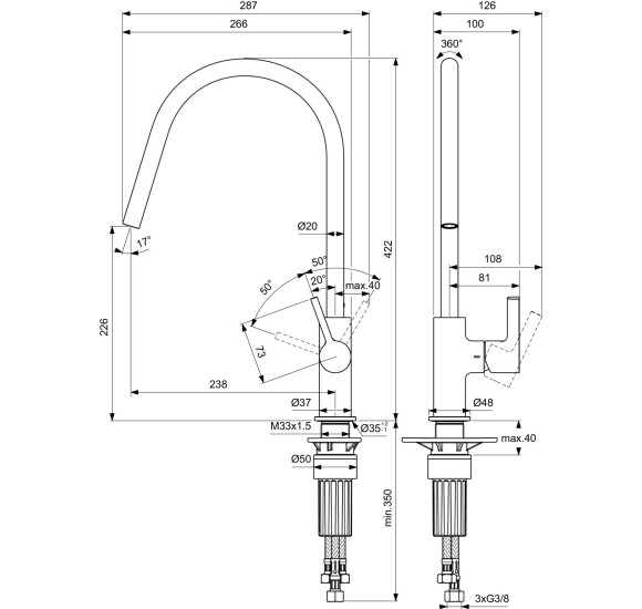 Virtuvinis maišytuvas Ideal Standard Gusto Round BD409, chromo spalvos