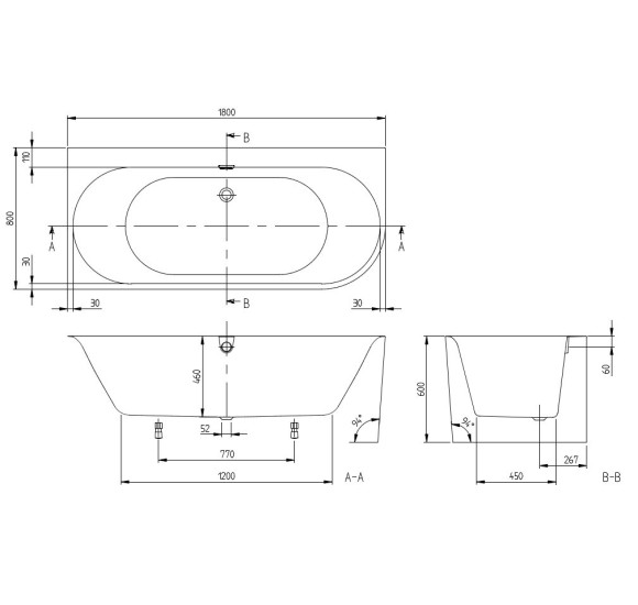 Villeroy & Boch vonia Oberon 2.1, 180x80 cm, dešininė, pasirenkama spalva