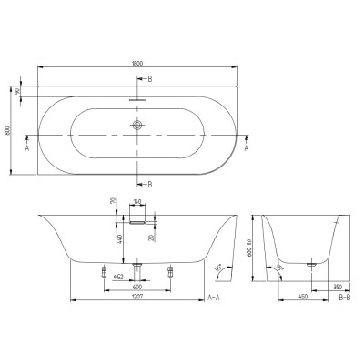 Villeroy & Boch vonia Loop & Friends 170x75 cm, dešininė, pasirenkama spalva