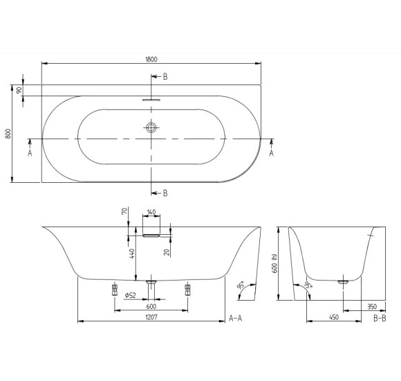 Villeroy & Boch vonia Loop & Friends 170x75 cm, dešininė, pasirenkama spalva