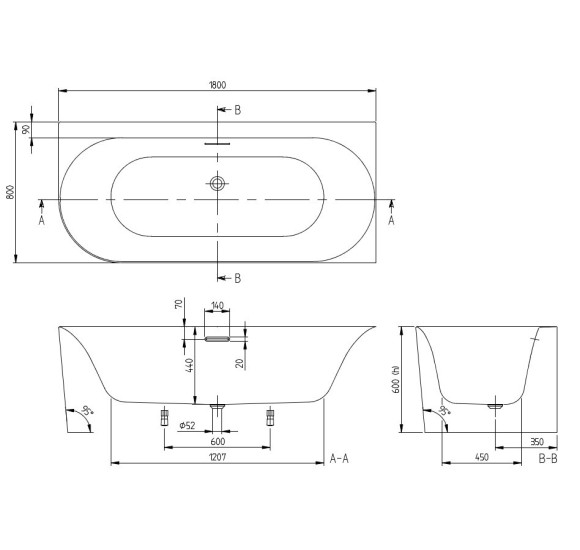 Villeroy & Boch vonia Loop & Friends 180x80 cm, dešininė, pasirenkama spalva