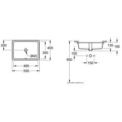 Villeroy & Boch Tube po stalviršiu montuojamas praustuvas, 495x350x200 mm