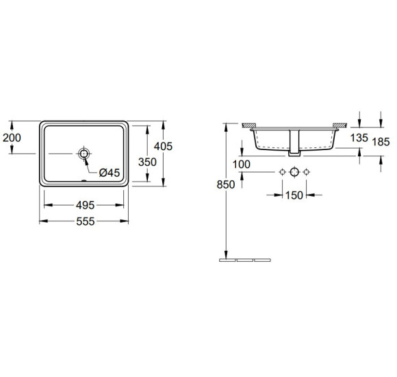Villeroy & Boch Tube po stalviršiu montuojamas praustuvas, 495x350x200 mm