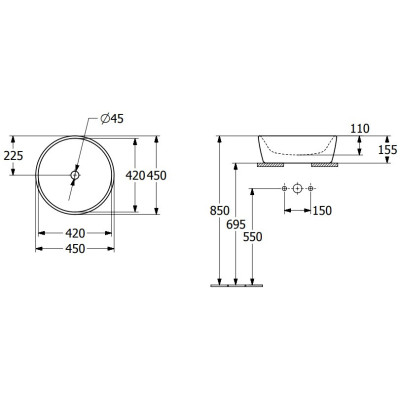 Villeroy & Boch Architectura ant stalviršio pastatomas praustuvas, 45 cm, su persipylimu