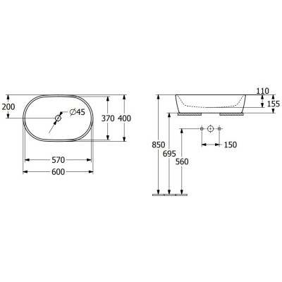 Villeroy & Boch Architectura ant stalviršio pastatomas praustuvas 60 cm, su persipylimu