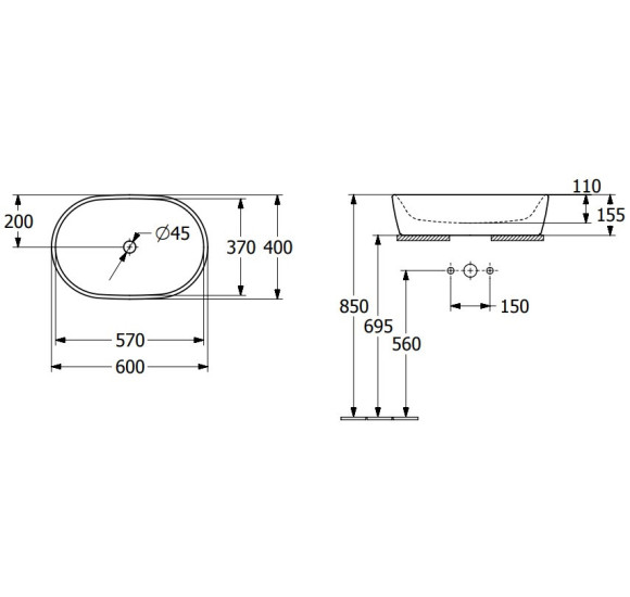 Villeroy & Boch Architectura ant stalviršio pastatomas praustuvas 60 cm, su persipylimu