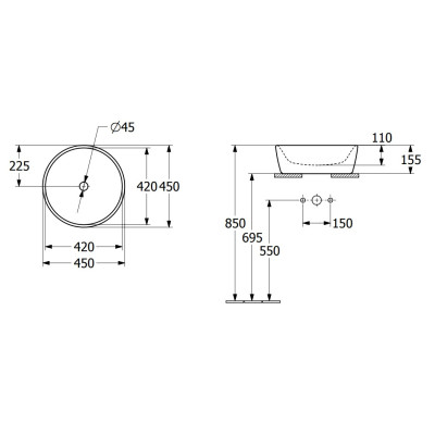 Villeroy & Boch Architectura ant stalviršio pastatomas praustuvas, 45 cm, be persipylimo