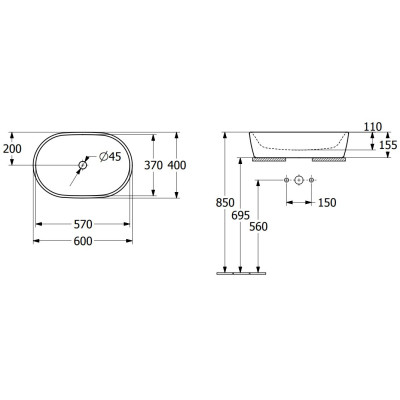 Villeroy & Boch Architectura ant stalviršio pastatomas praustuvas, 60 cm, be persipylimo