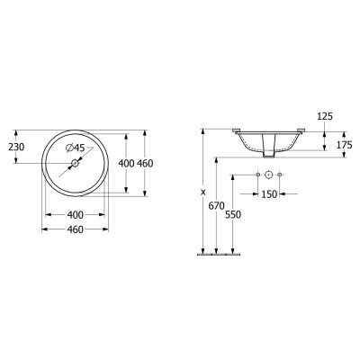 Villeroy & Boch Architectura po stalviršiu montuojamas praustuvas, 40 cm, su persipylimu