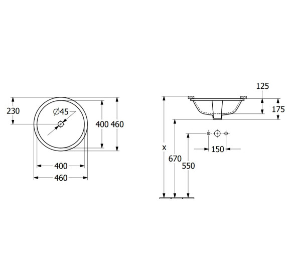 Villeroy & Boch Architectura po stalviršiu montuojamas praustuvas, 40 cm, su persipylimu
