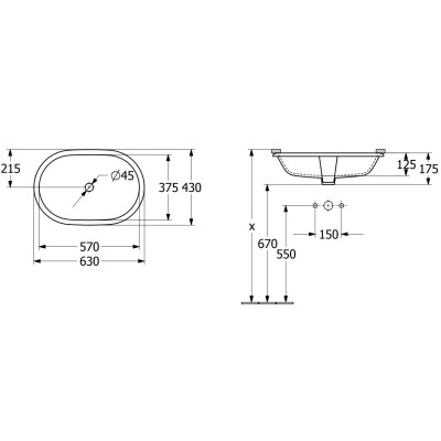 Villeroy & Boch Architectura po stalviršiu montuojamas praustuvas, 57 cm, be persipylimo