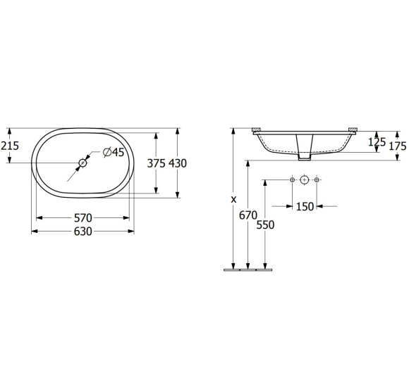 Villeroy & Boch Architectura po stalviršiu montuojamas praustuvas, 57 cm, be persipylimo