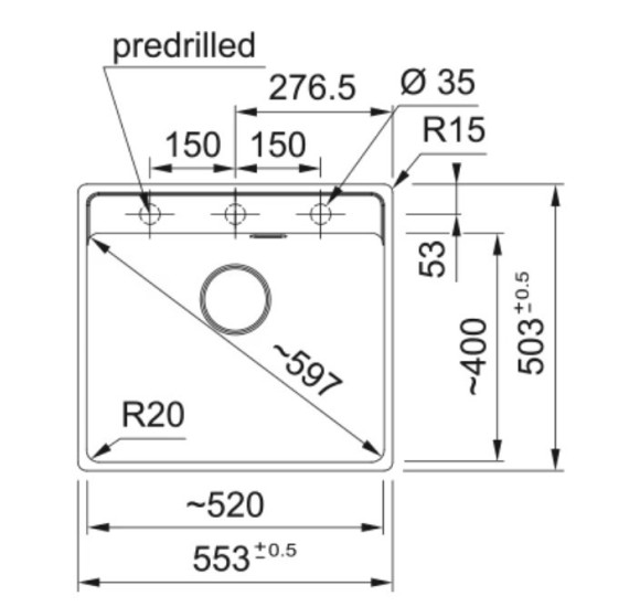 Franke Maris granitinė plautuvė MRG 210-52 A montuojama lygiai su stalviršiu, juoda matinė