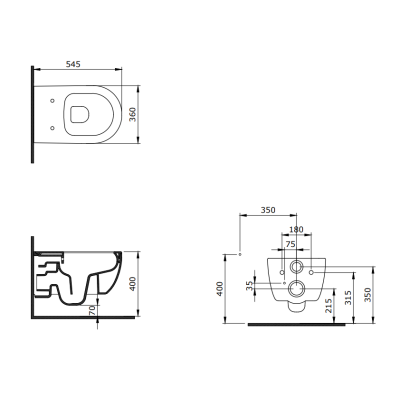 Bocchi V-Tondo pakabinamas klozetas "Rimless" be dangčio su bidete anga