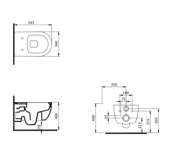 Bocchi V-Tondo pakabinamas klozetas "Rimless" be dangčio su bidete anga
