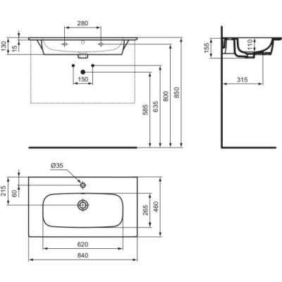 Ideal Standard i.Life A praustuvas 84cm, baltos spalvos