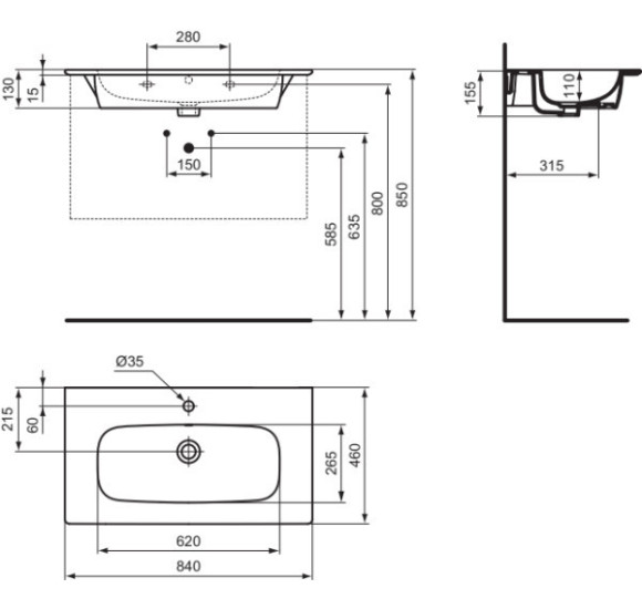 Ideal Standard i.Life A praustuvas 84cm, baltos spalvos