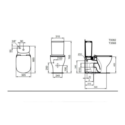 Ideal Standard Tesi pastatomas klozetas su bakeliu ir soft close dangčiu