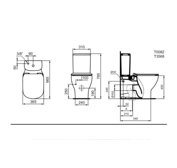 Ideal Standard Tesi pastatomas klozetas su bakeliu ir soft close dangčiu