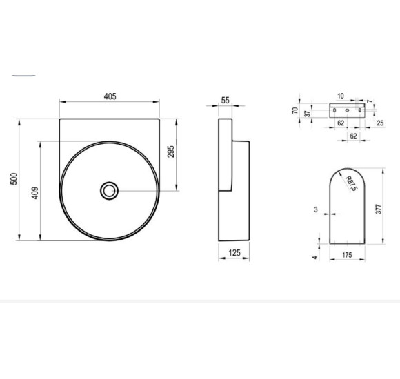 RAVAK Yard 400 pakabinamas praustuvas, be skylės maišytuvui
