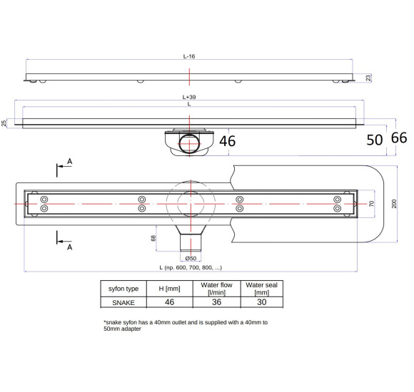H+M dušo latako komplektas su įklijuojama plytele (pasirenkamas dydis)