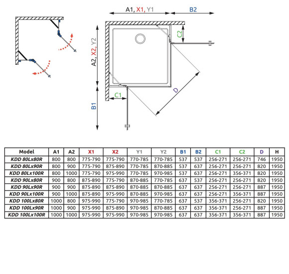 Radaway Torrenta KDD 90x90cm kampinė dušo kabina, chromo profiliai
