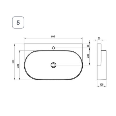 Ravak pakabinamas praustuvas Yard 800x500, baltos spalvos