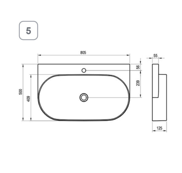 Ravak pakabinamas praustuvas Yard 800x500, baltos spalvos