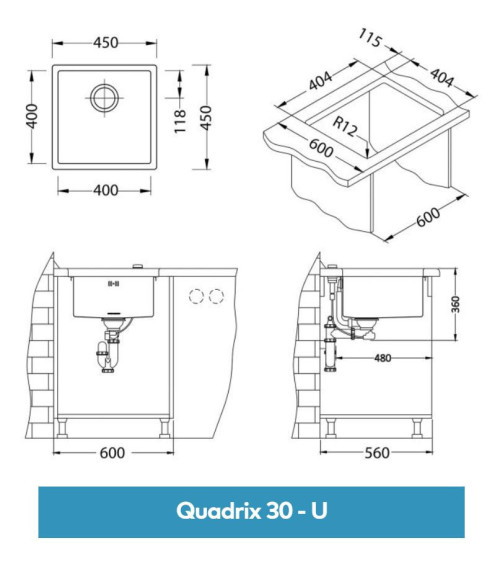 ALVEUS Quadrix 30 nerūdijančio plieno plautuvė