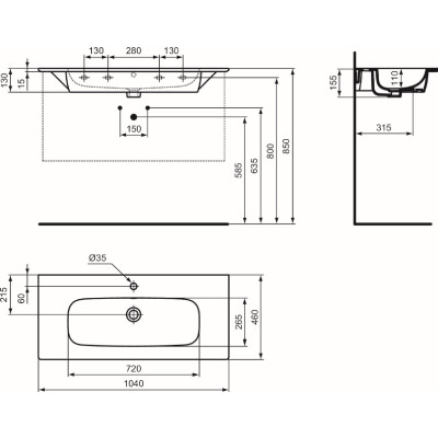Ideal Standard i.Life A praustuvas (baldinis/pakabinamas), 104x46cm, baltos spalvos
