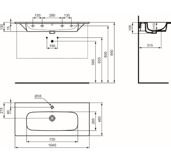 Ideal Standard i.Life A praustuvas (baldinis/pakabinamas), 104x46cm, baltos spalvos