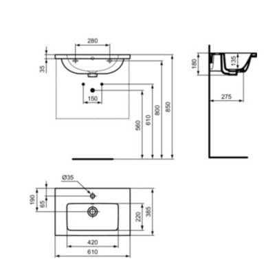 Ideal Standard i.Life S praustuvas (baldinis/pakabinamas) 61x38cm, baltos sp.