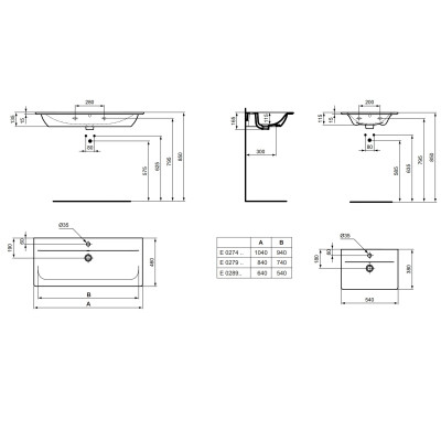 Ideal Standard Connect Air praustuvas (baldinis/pakabinamas), pasirinkite dydį